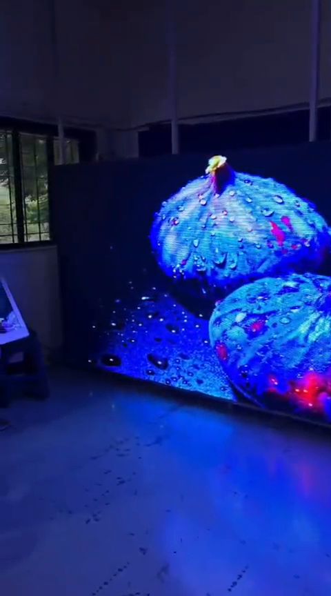 Fine-pitch indoor LED video wall running full-colour imagery during testing