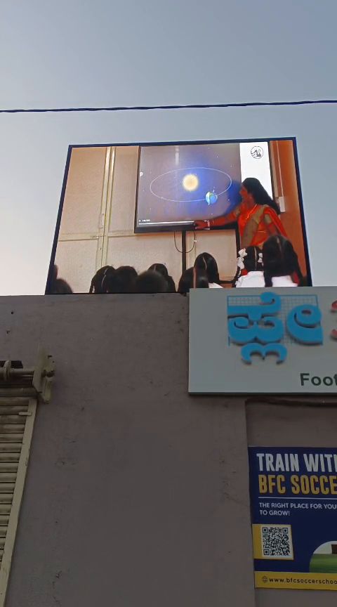 LED display mounted on a school building exterior