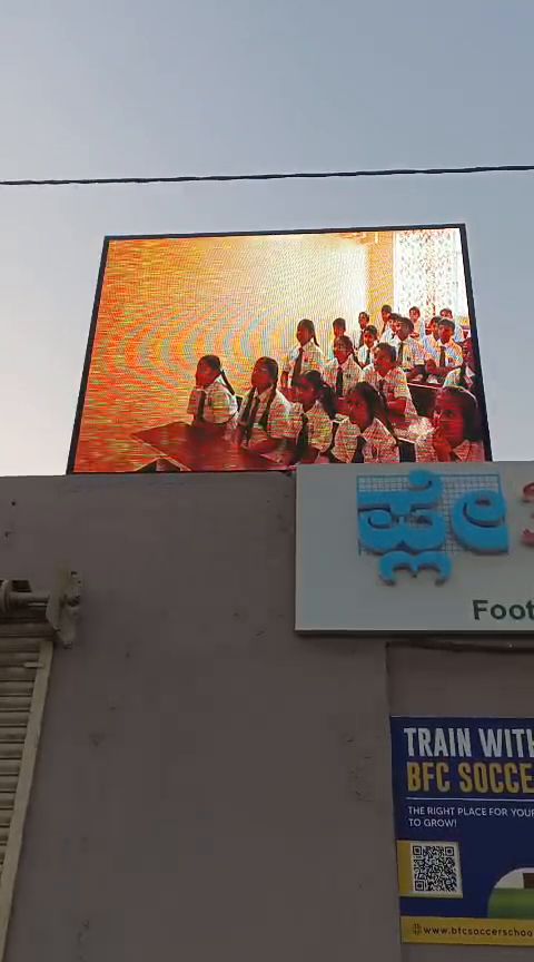 LED display mounted on a school building exterior